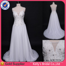 Sexy Deep V Design Beavily Beaded A-line Appliqued Lace Convertible Wedding Dress